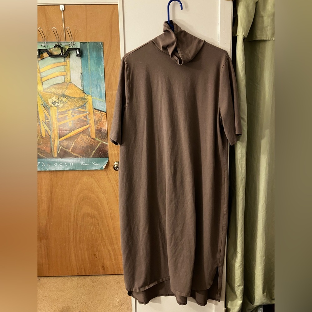 H by Halston Iron Brown High-Low Turtleneck Dress